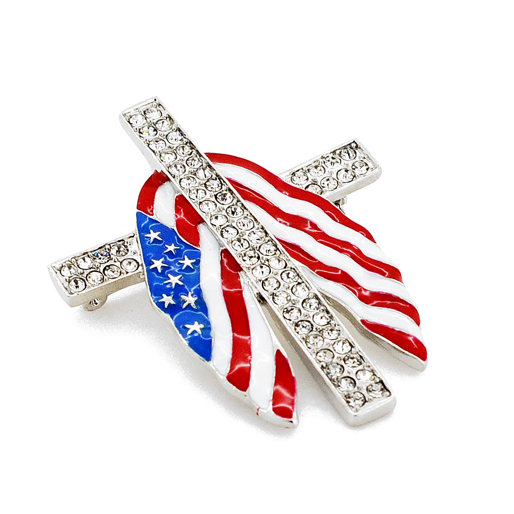 American Flag Patriotic Cross Crystal Pin Brooch