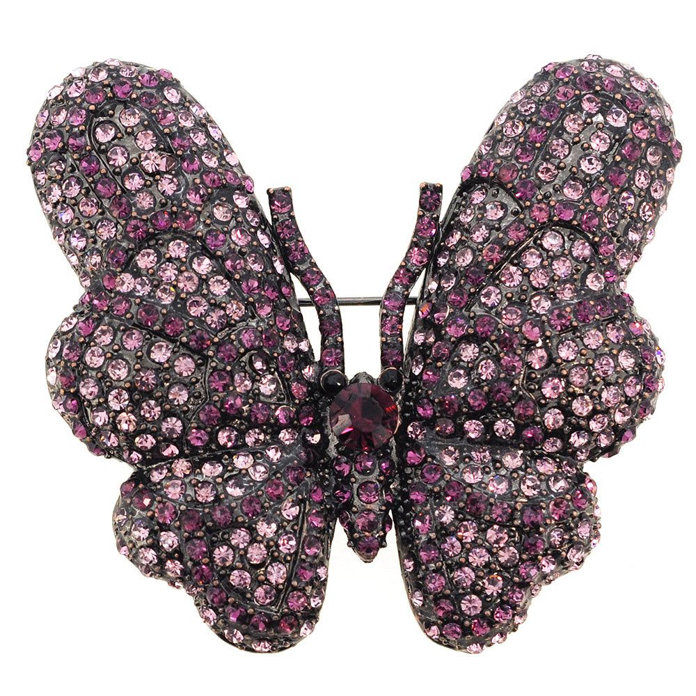 Vintage Style Amethyst Purple Butterfly Crystal Pin Brooch