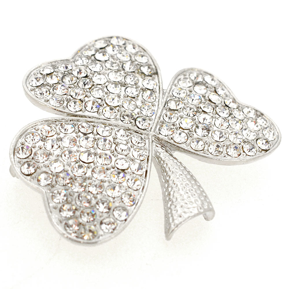 Crystal Clover Pin Brooch