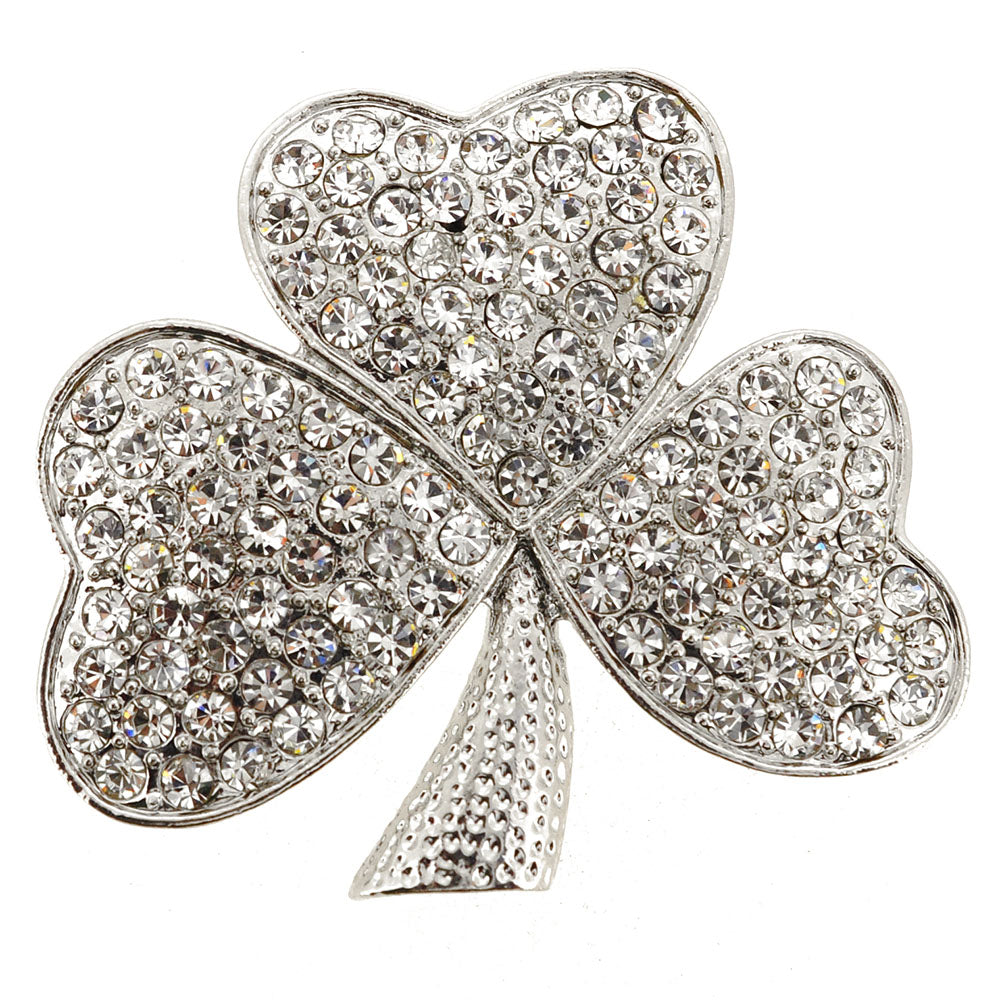 Crystal Clover Pin Brooch