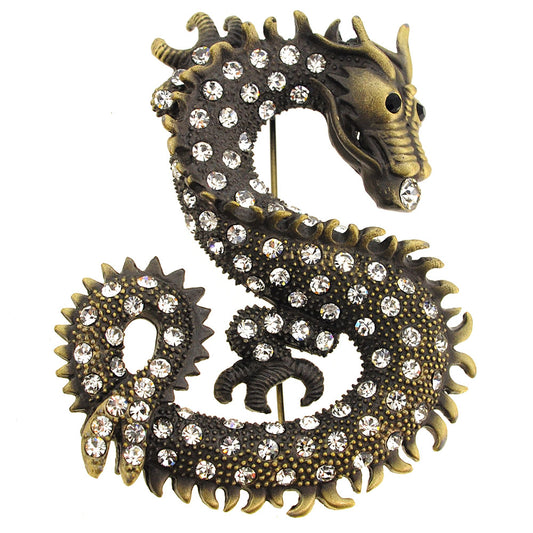 Vintage Style Crystal Dragon Pin Brooch