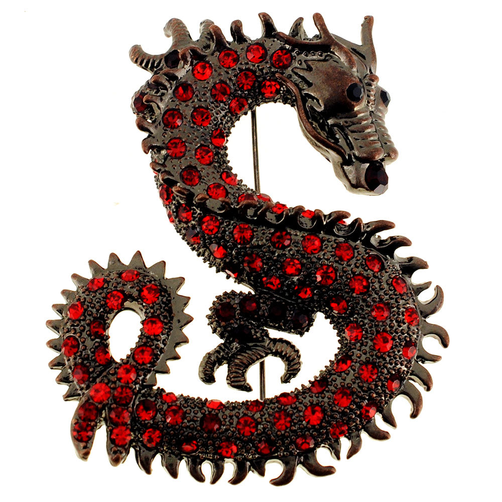 Vintage Style Red Dragon Crystal Pin Brooch