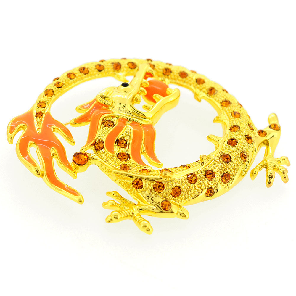 Golden Crystal Dragon Pin Brooch