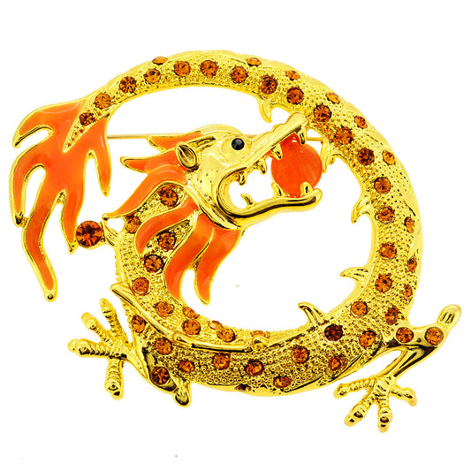 Golden Crystal Dragon Pin Brooch