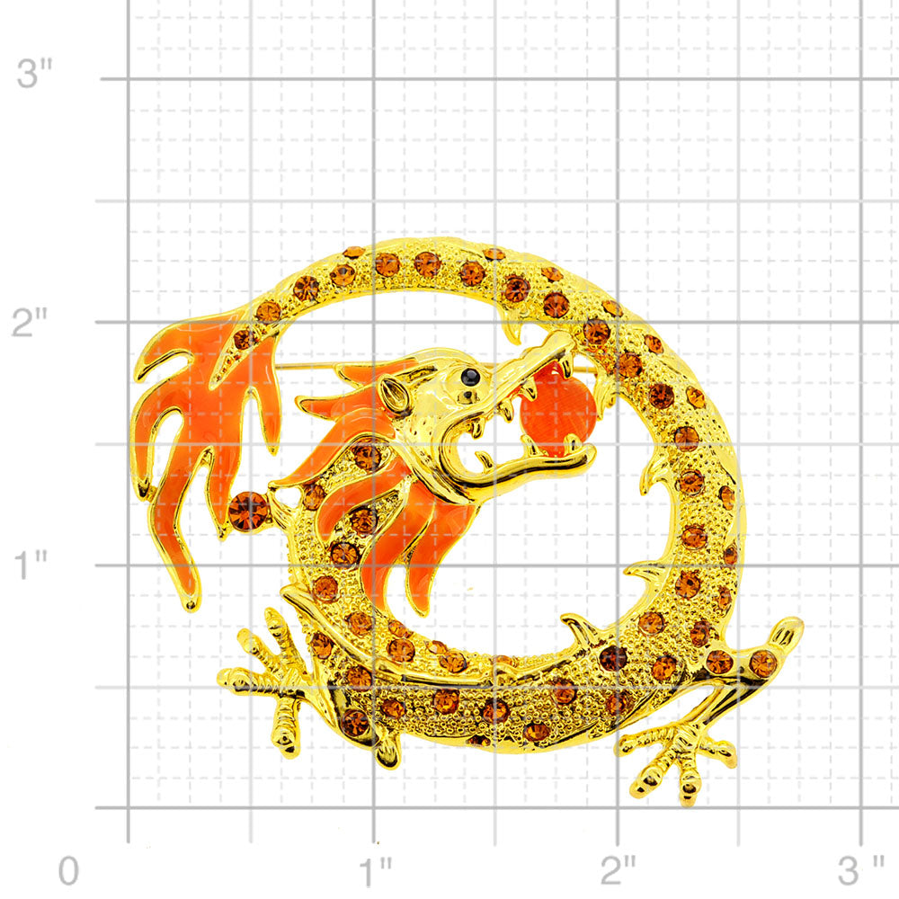 Golden Crystal Dragon Pin Brooch