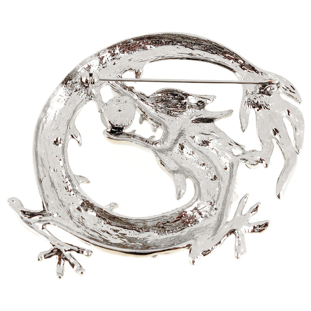 Crystal Silver Dragon Pin Brooch