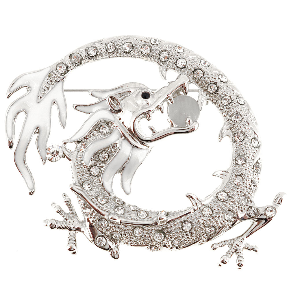 Crystal Silver Dragon Pin Brooch