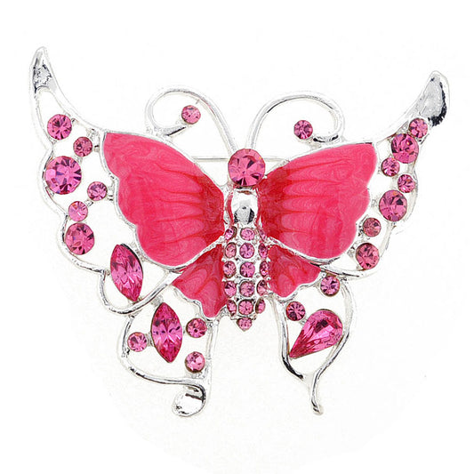 Pink Butterfly Crystal Pin Brooch