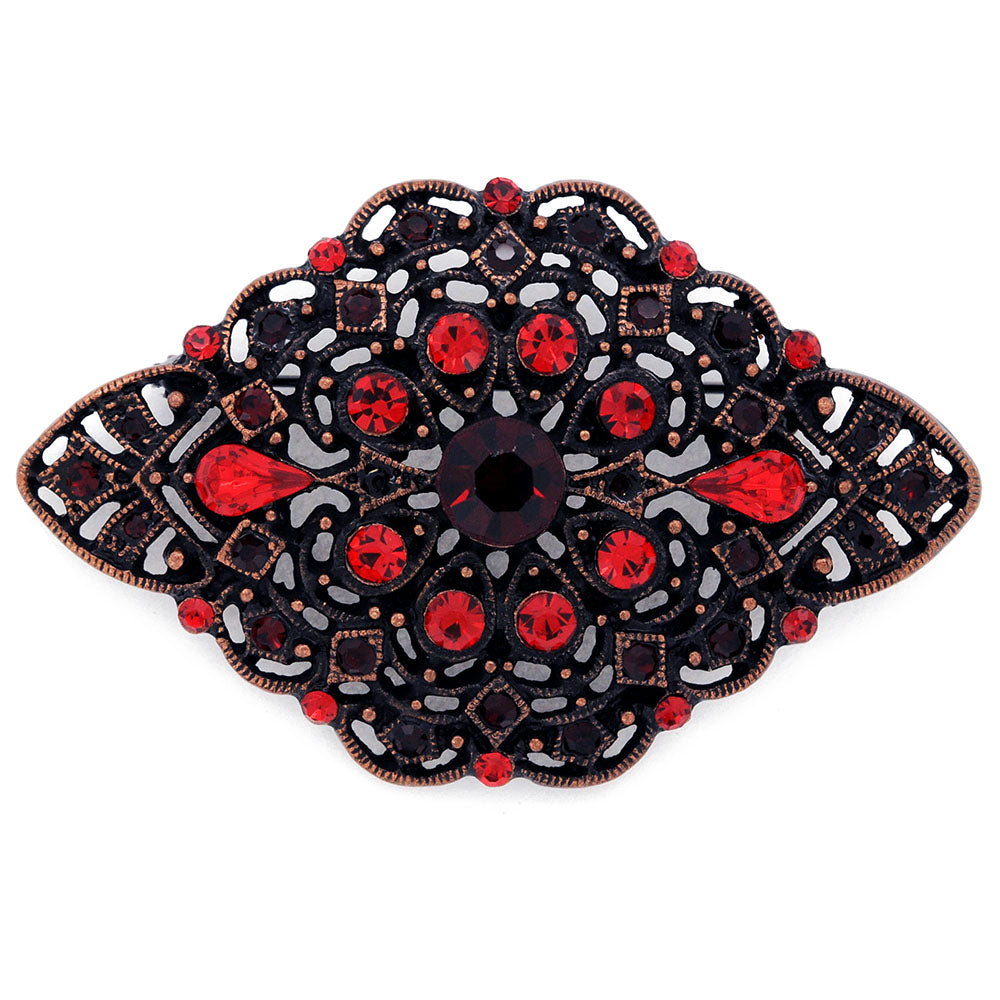 Vintage Style Red Crystal Flower Pin Brooch