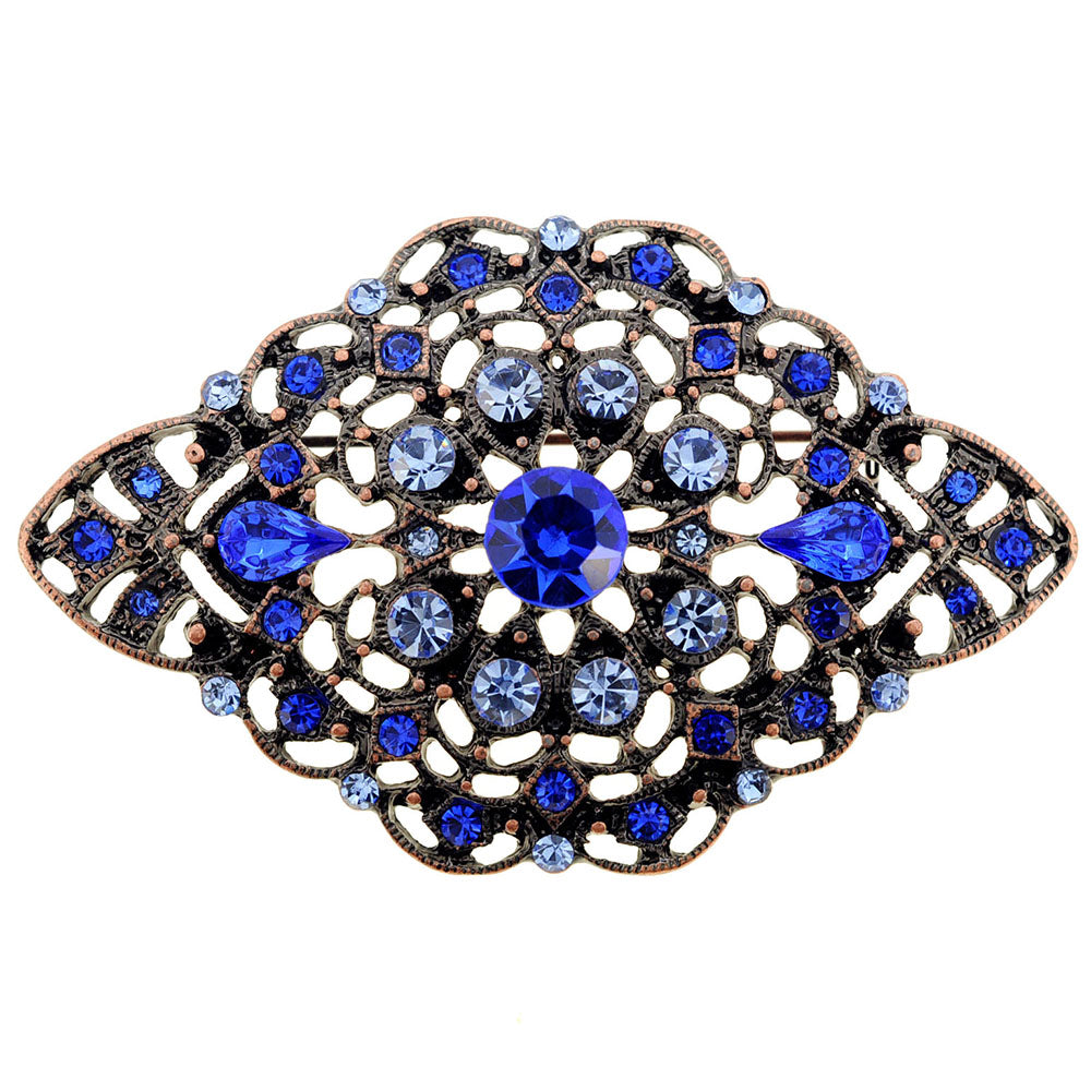 Blue Vintage Style Flower Sapphire Crystal Pin Brooch