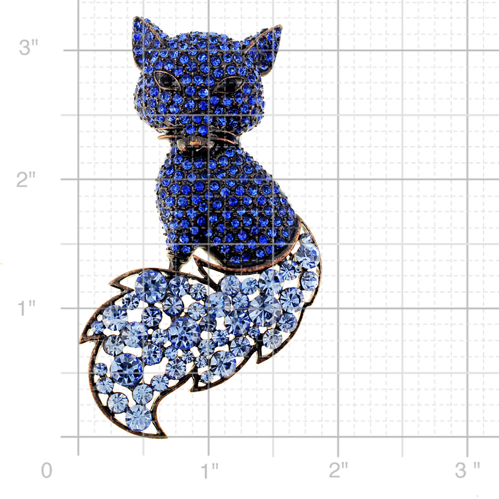 Blue Vintage Style Fox Crystal Pin Brooch
