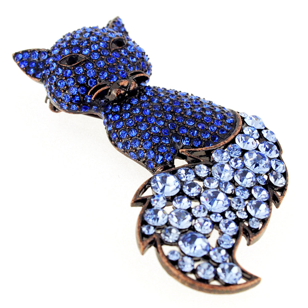 Blue Vintage Style Fox Crystal Pin Brooch