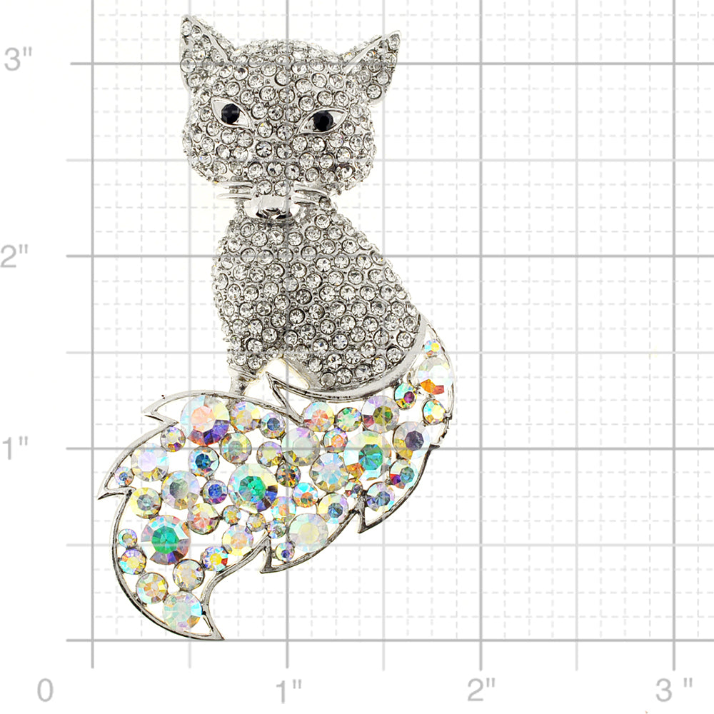 Chrome Fox Crystal Pin Brooch