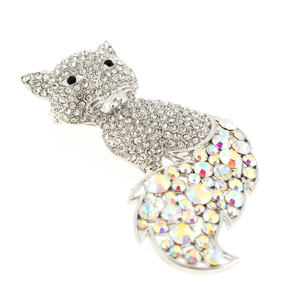Chrome Fox Crystal Pin Brooch
