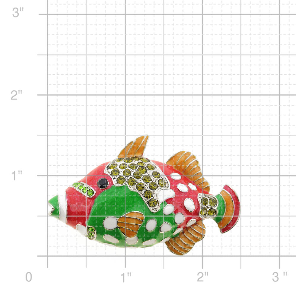 Crystal Red Green Enamel Fish Pin Brooch