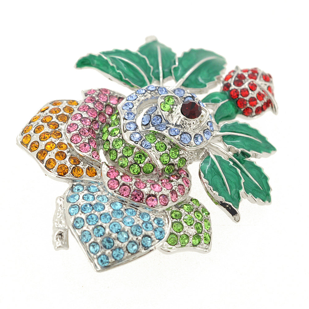 Multicolor Crystal Rose Flower Pin Brooch