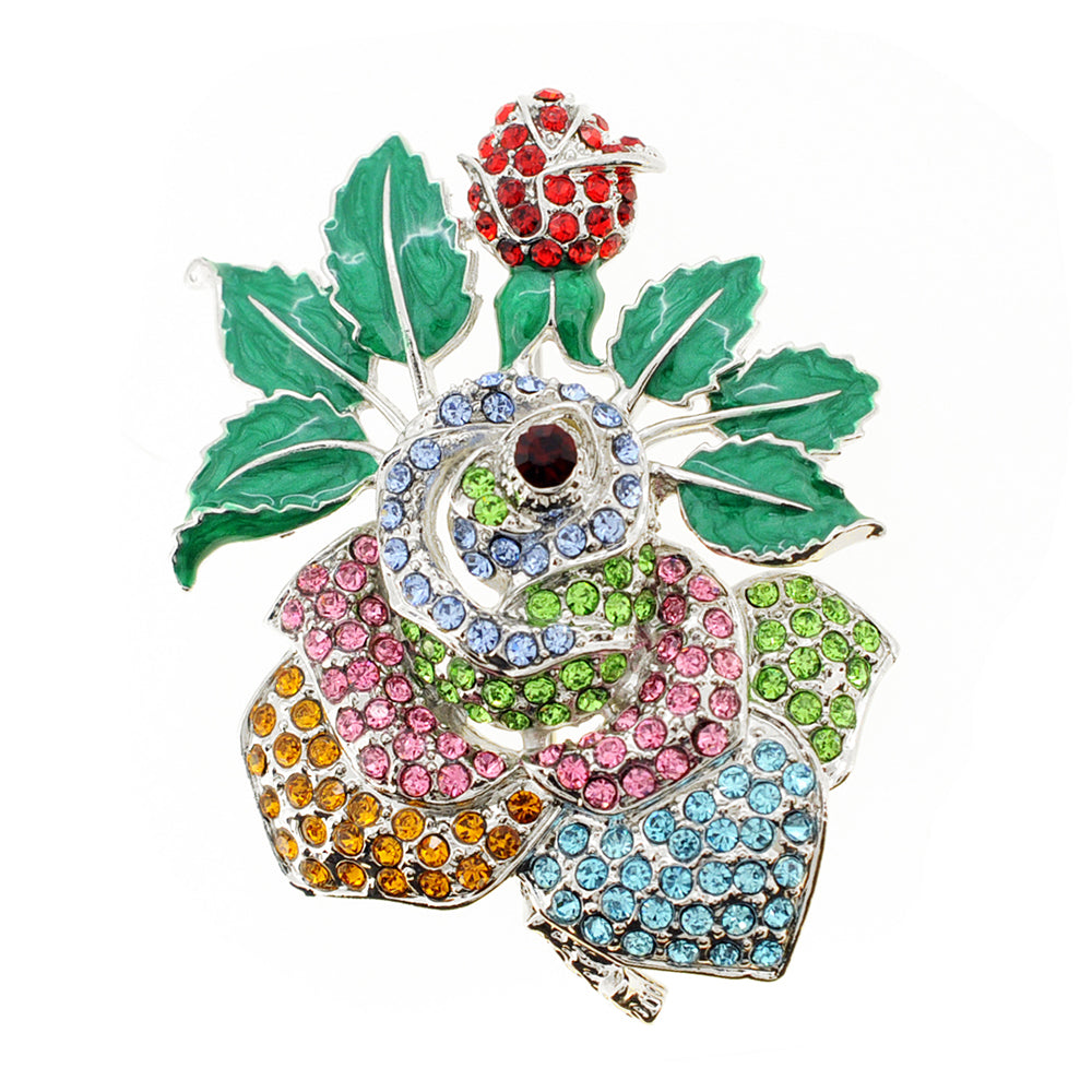 Multicolor Crystal Rose Flower Pin Brooch