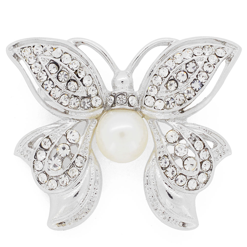 White Crystal Butterfly Pin Brooch