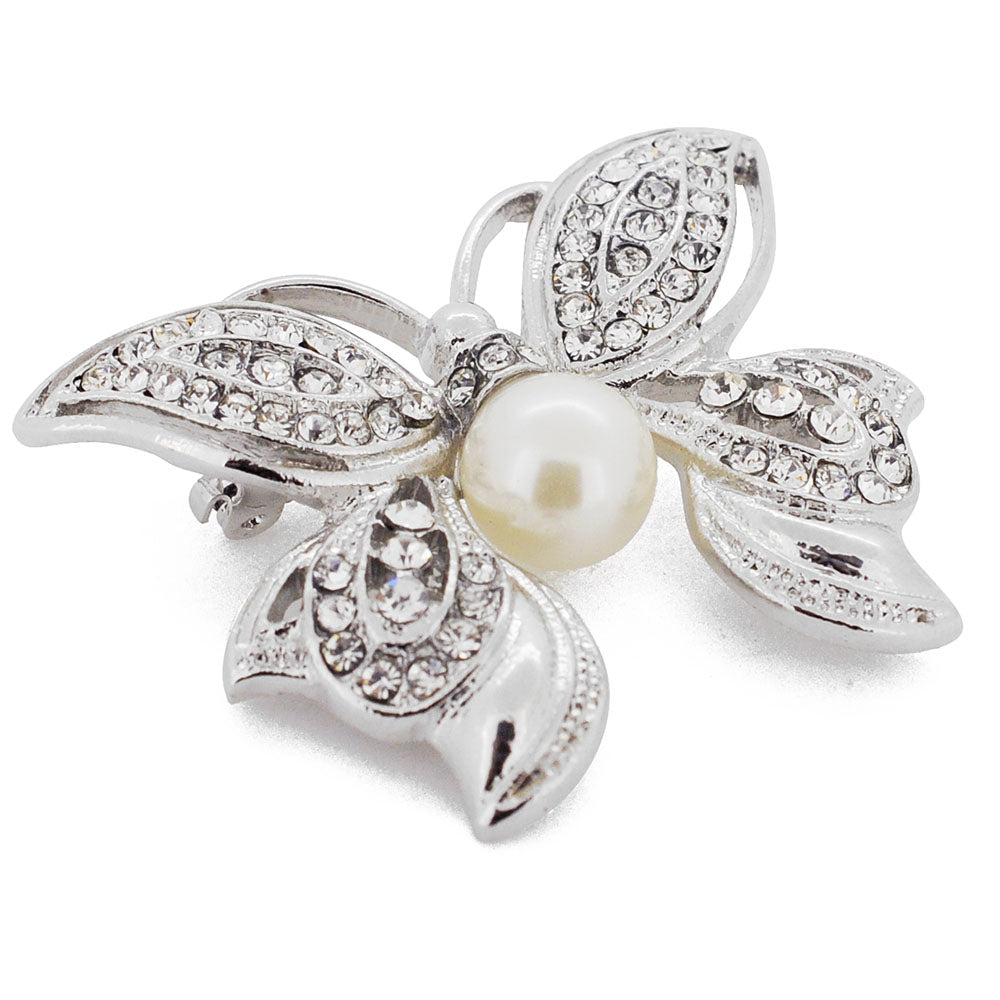 White Crystal Butterfly Pin Brooch