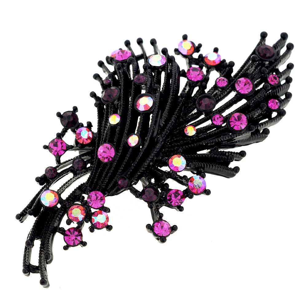 Black Flower with Pink Crystal Pin Brooch