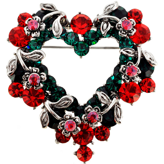 Vintage Christmas Style Heart and Flower Wreath Brooch