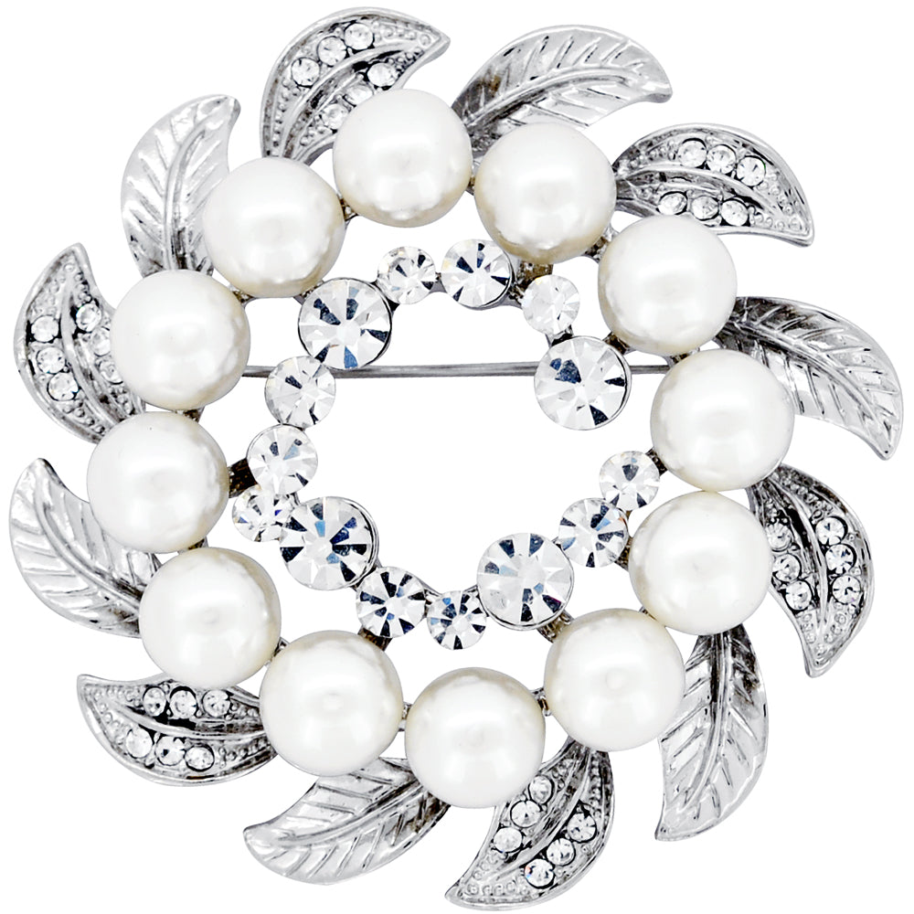 White Pearl Wreath Pin Brooch
