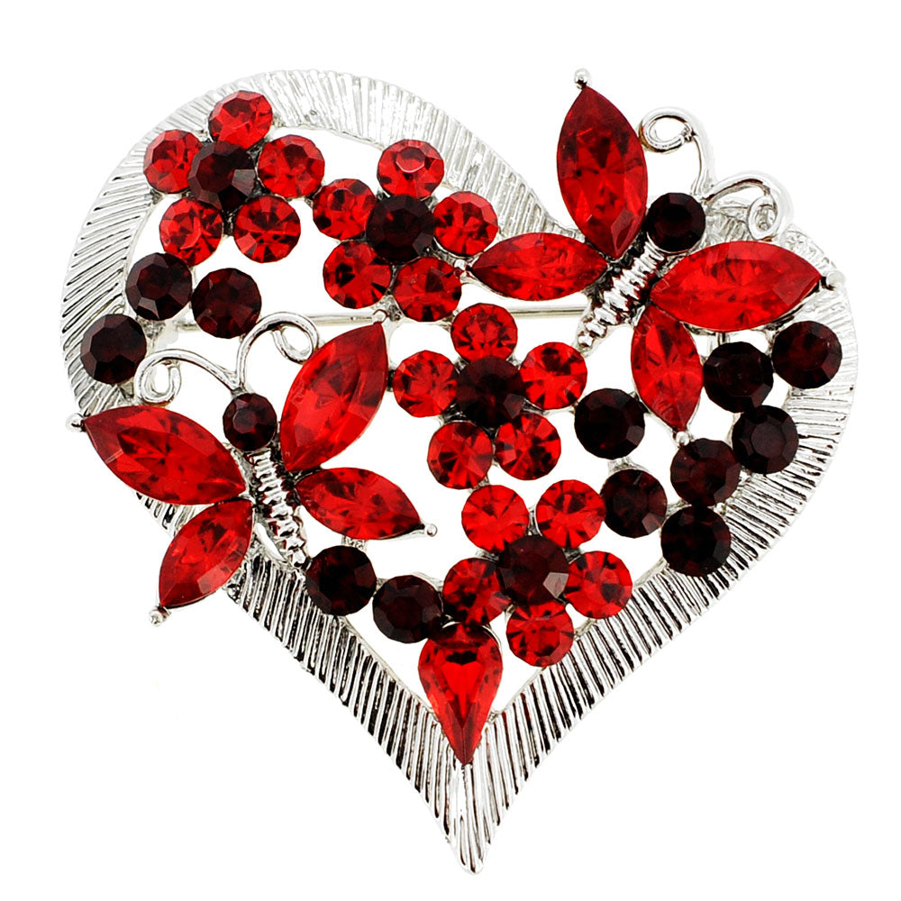 Red Butterfly Heart Crystal Pin Brooch