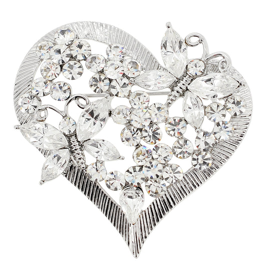 Crystal Butterfly Heart Pin Brooch