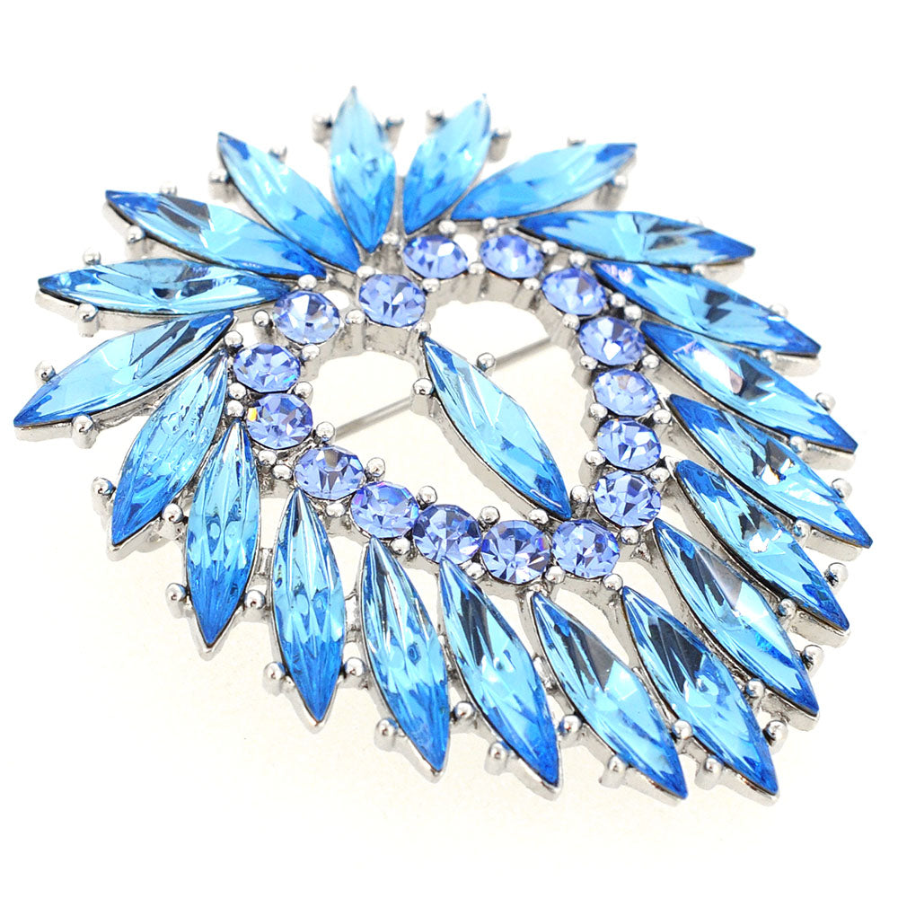 Aquamarine Blue Heart Crystal Pin Brooch