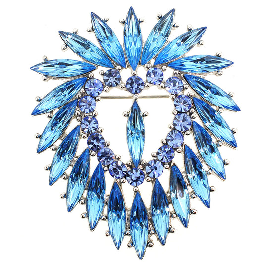 Aquamarine Blue Heart Crystal Pin Brooch