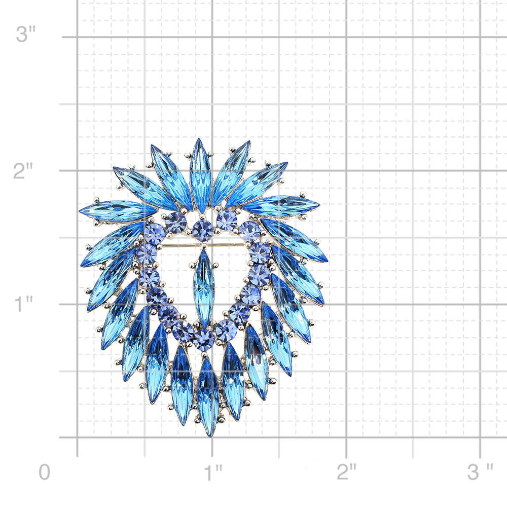 Aquamarine Blue Heart Crystal Pin Brooch