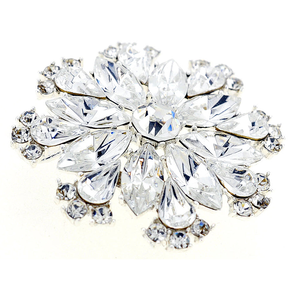 Chrome Flower Bridal Wedding Crystal Pin Brooch and Pendant