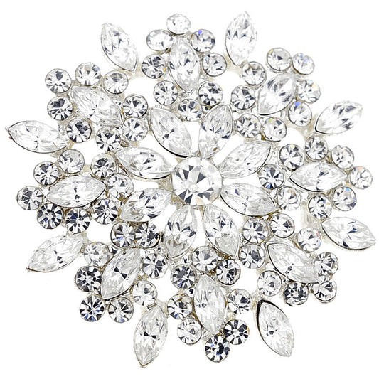 Chrome Flower Wedding Crystal Pin Brooch