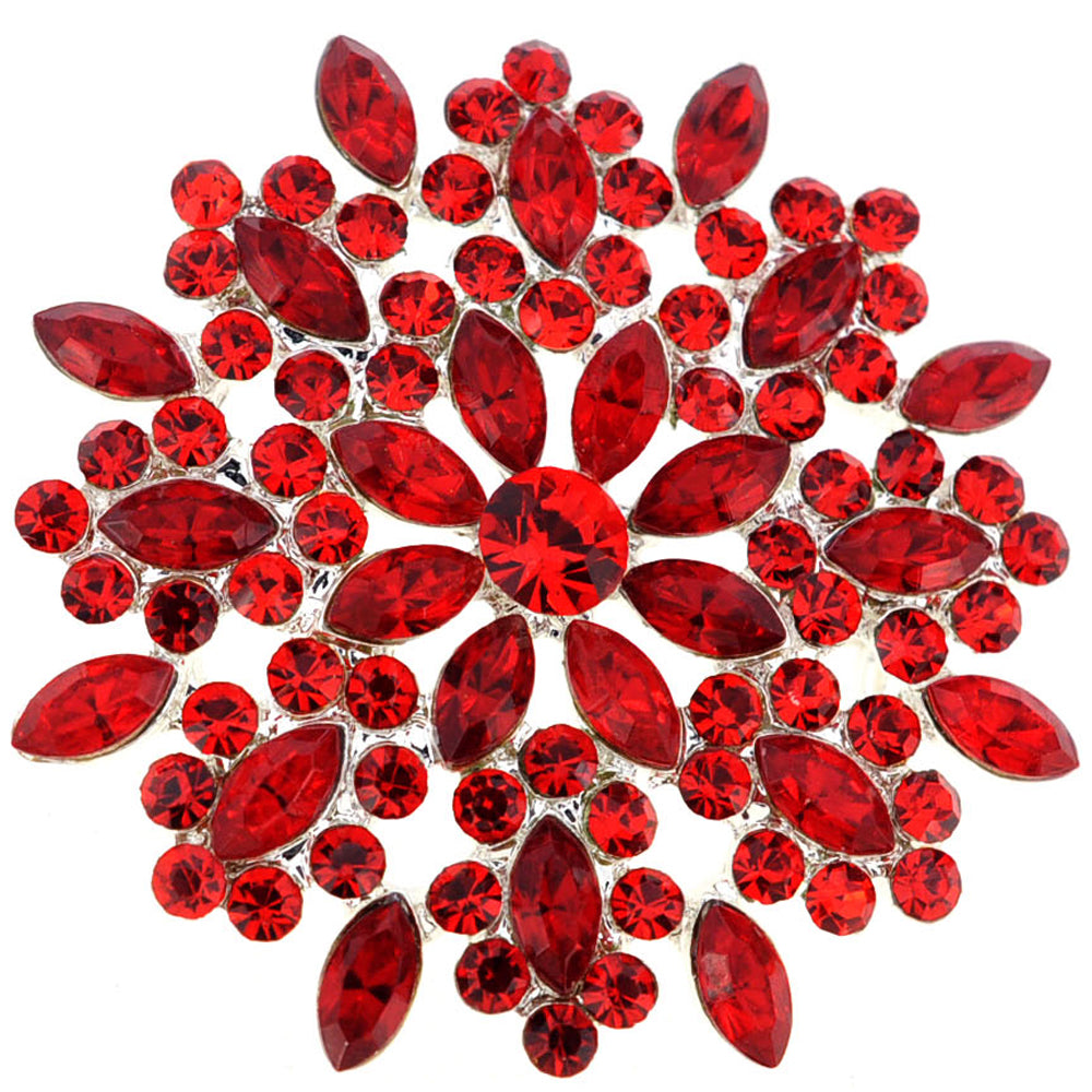 Ruby Red Flower Wedding Crystal Pin Brooch