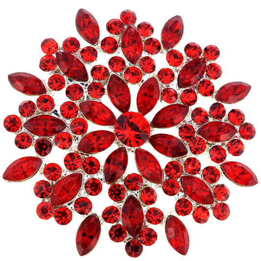 Ruby Red Flower Wedding Crystal Pin Brooch