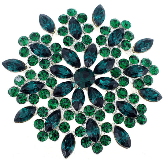 Green Crystal Flower Wedding Pin Brooch