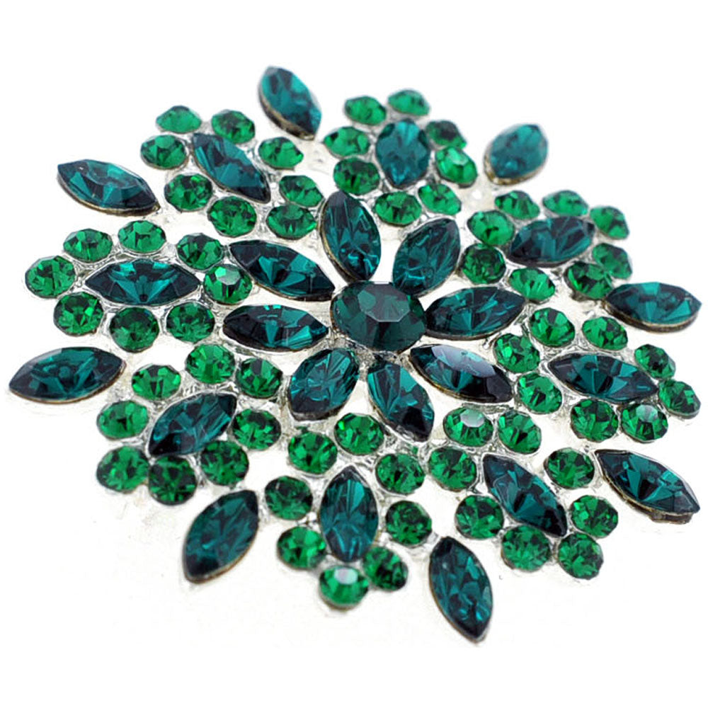 Green Crystal Flower Wedding Pin Brooch