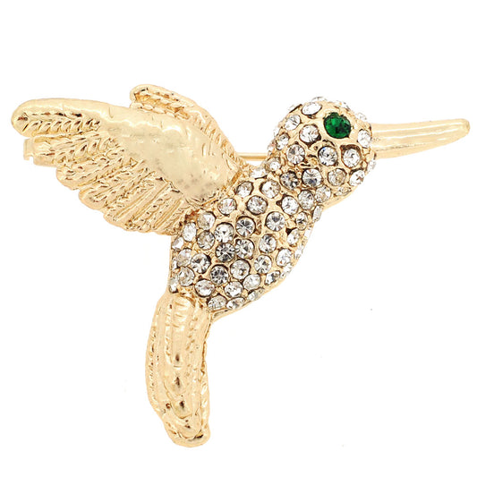 Golden Hummingbird Crystal Pin Brooch