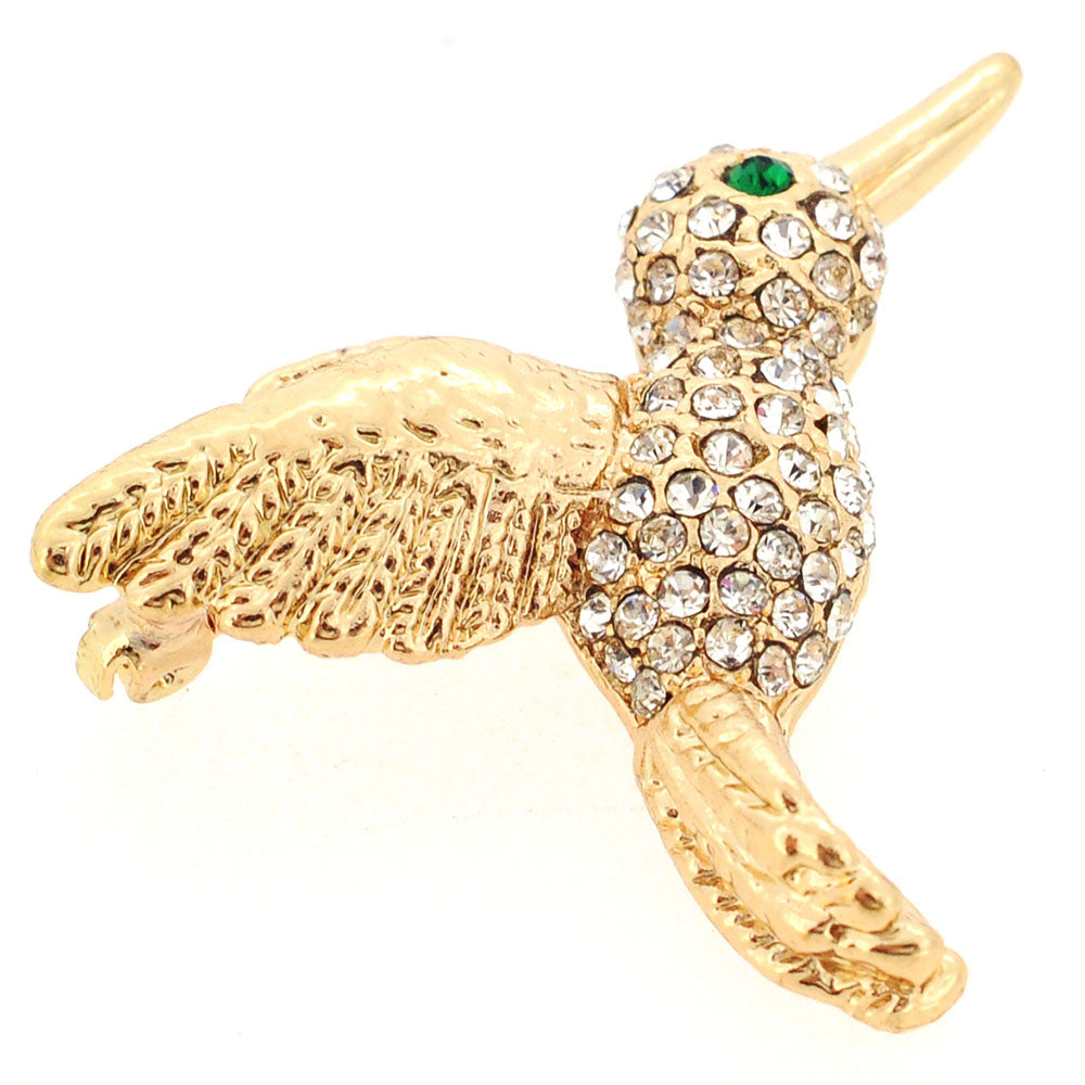 Golden Hummingbird Crystal Pin Brooch