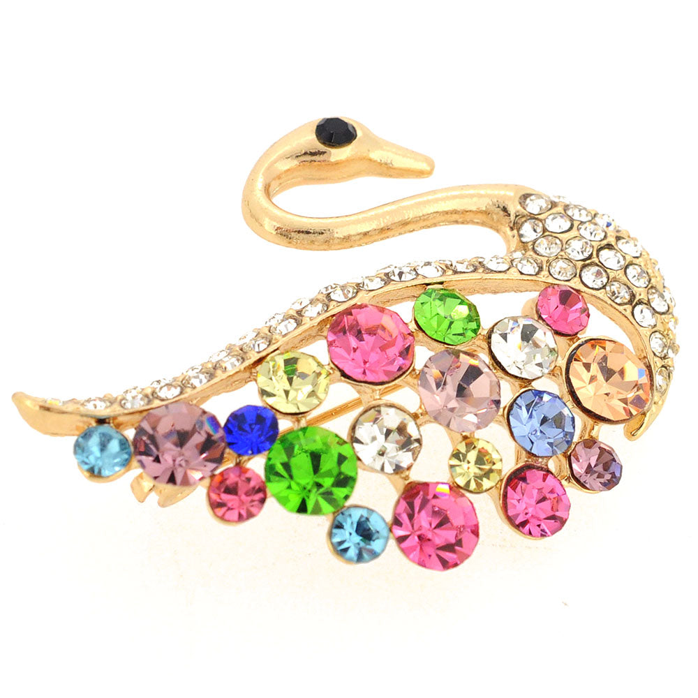 Multicolor Crystal Swan Pin Brooch