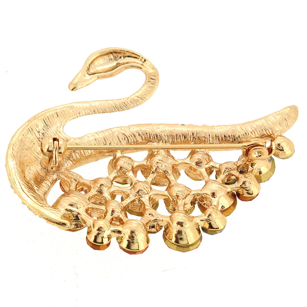 Multicolor Crystal Swan Pin Brooch