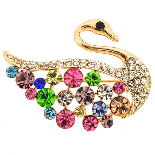 Multicolor Crystal Swan Pin Brooch