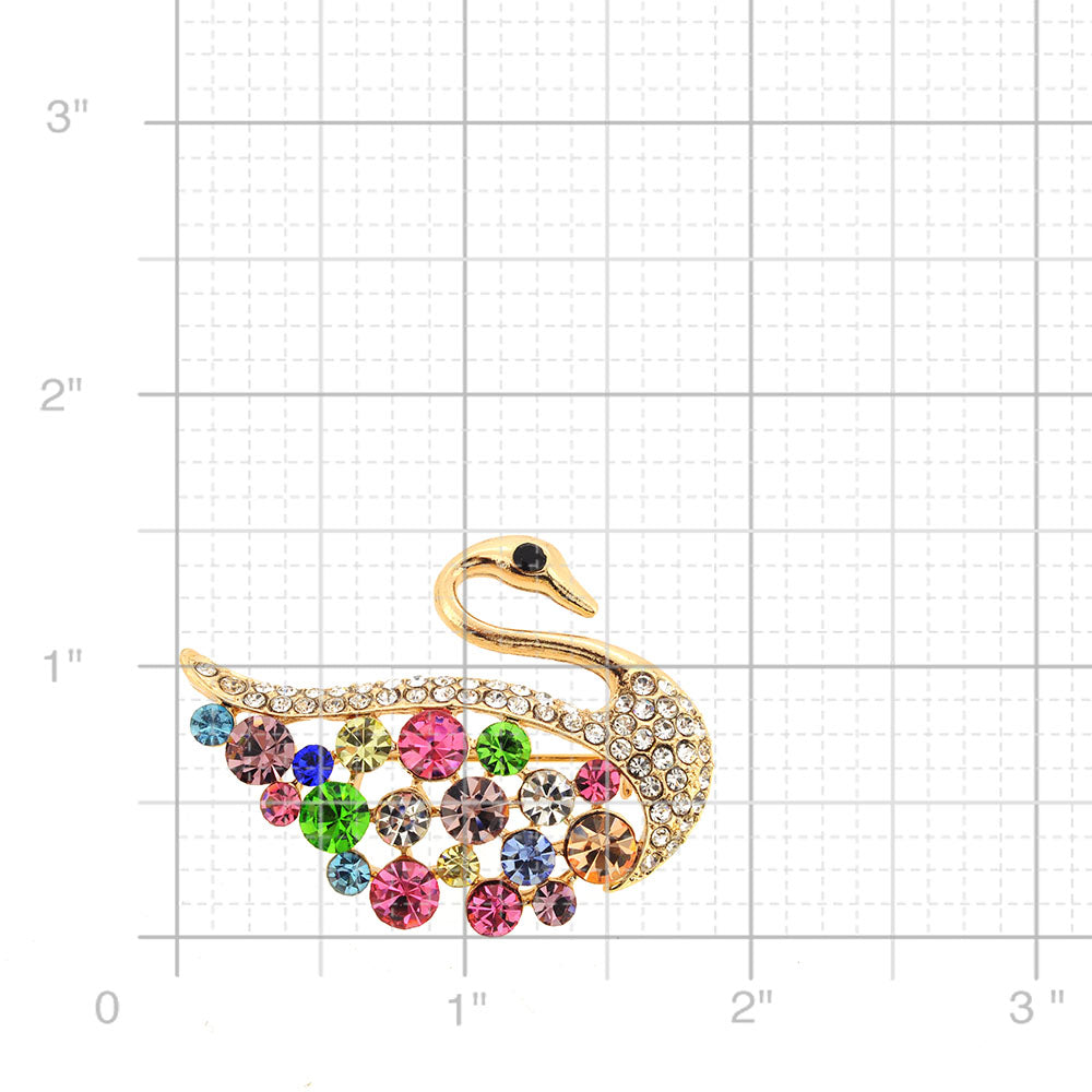 Multicolor Crystal Swan Pin Brooch