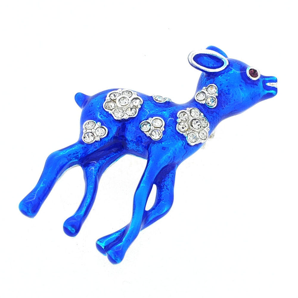Blue Sika Deer Crystal Pin Brooch