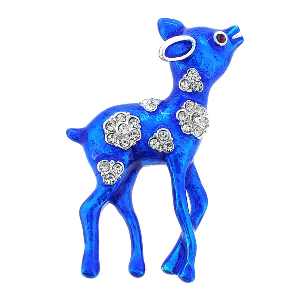 Blue Sika Deer Crystal Pin Brooch