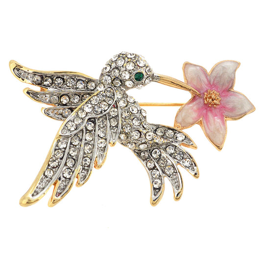 Crystal Hummingbird with Plumeria Pin Brooch