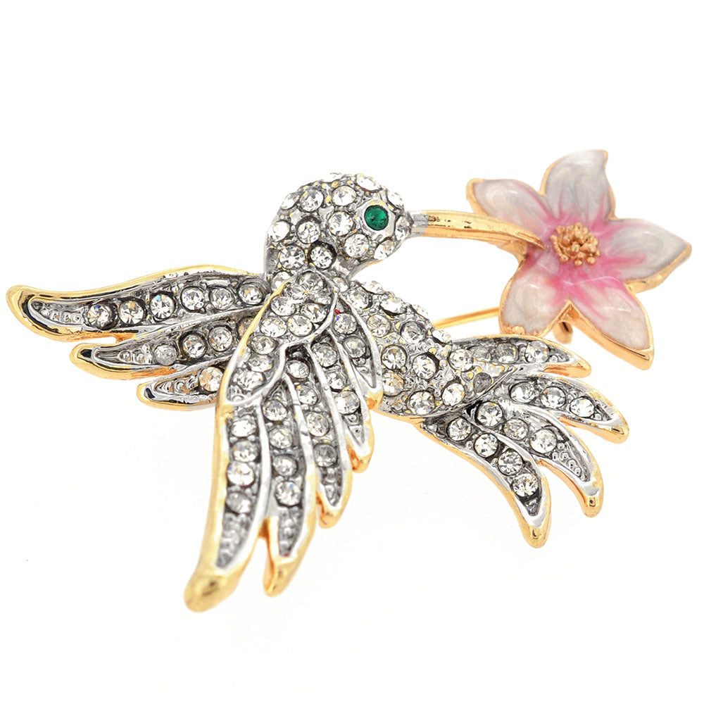 Crystal Hummingbird with Plumeria Pin Brooch