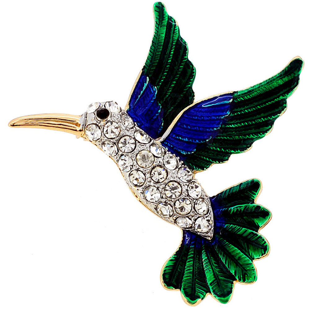 Green Hummingbird Crystal Pin Brooch
