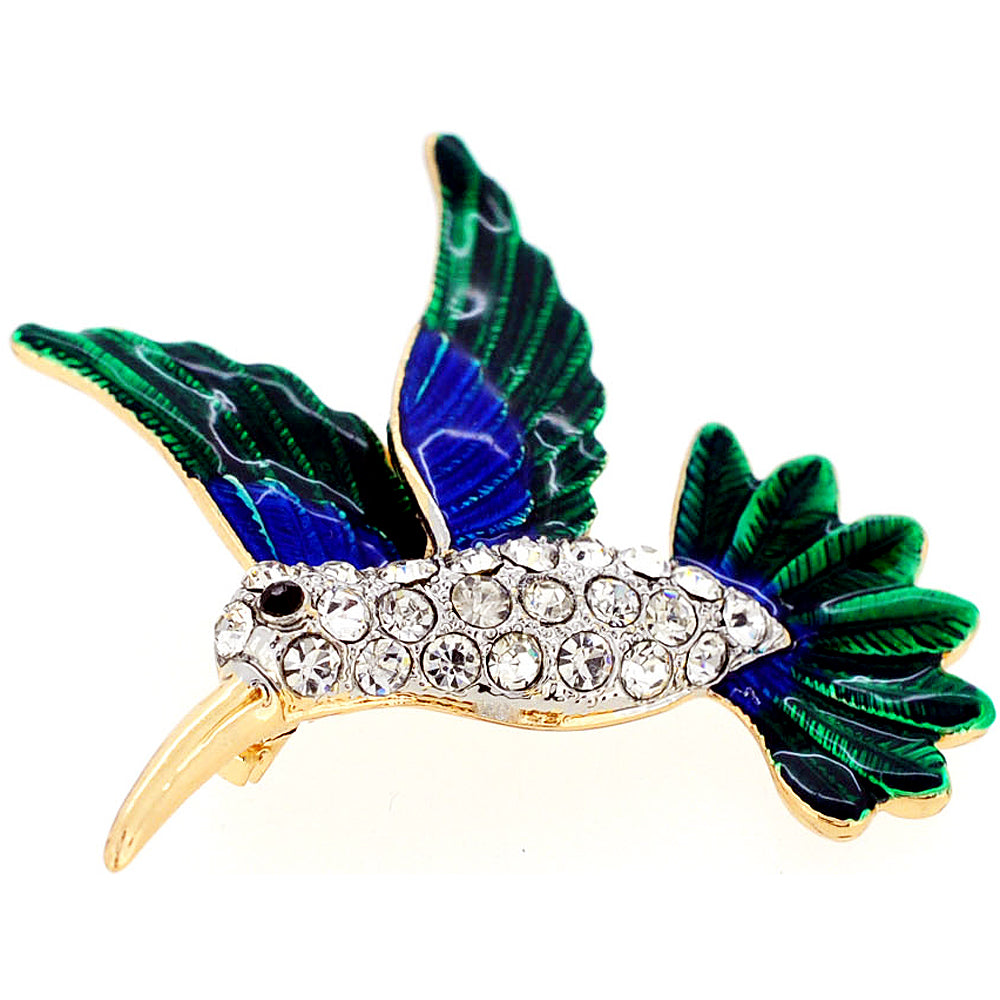 Green Hummingbird Crystal Pin Brooch