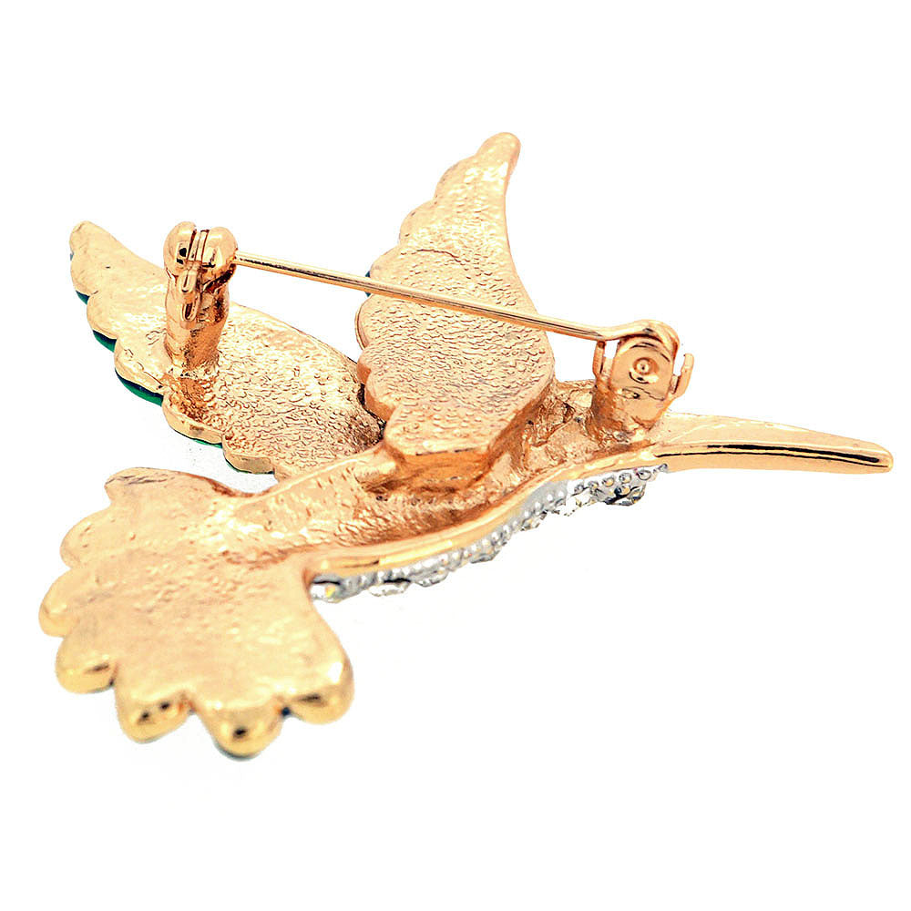 Green Hummingbird Crystal Pin Brooch